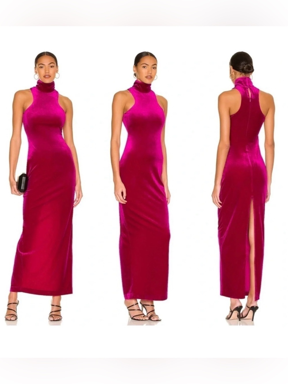 Camila Coelho Bailey Gown in Magenta Fuchsia Velvet High-Neck Dress